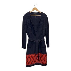 St. John 2 Pc Blue Red Knitted Wool Blend Dress w/Matching Long Jacket Sz 16